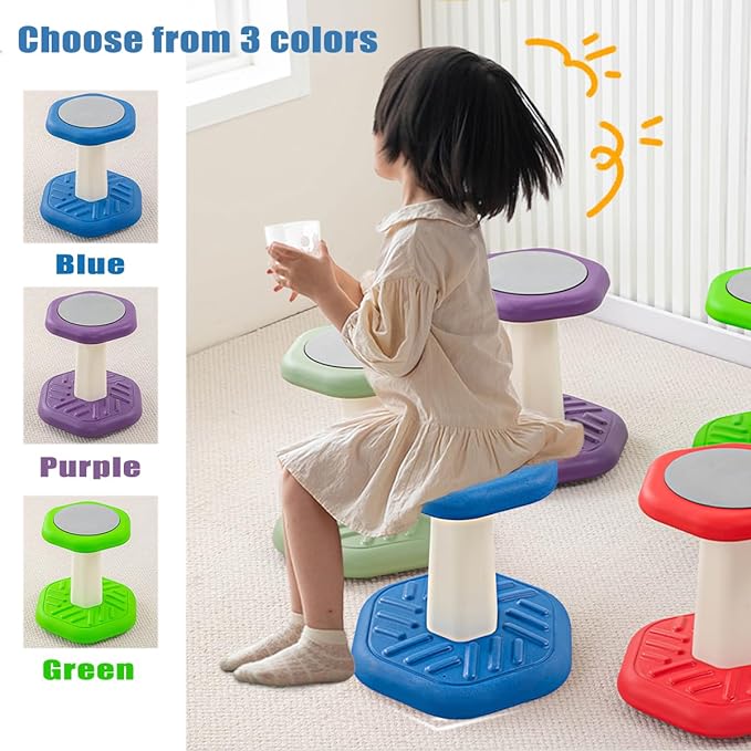 Active Chairs Kids Preschool Wobble Stool - Alternative Flexible Seating Balance Wiggle Stool for Classroom,Preschool,Kindergarten&Elementary School,Active Sensory Chairs,Ages3-8,Blue(14in) - LeafyLoom