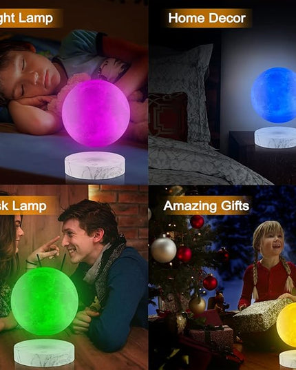 VGAzer Levitating Moon Lamp,Floating and Spinning in Air Freely with 3D Printing LED Moon Light Has 16 Colors 20 Modes for Unique Christmas Gifts,Room Decor (Marble Base 16 Colors) - LeafyLoom