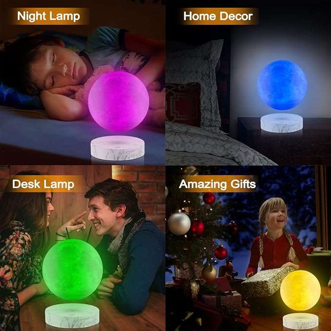 VGAzer Levitating Moon Lamp,Floating and Spinning in Air Freely with 3D Printing LED Moon Light Has 16 Colors 20 Modes for Unique Christmas Gifts,Room Decor (Marble Base 16 Colors) - LeafyLoom