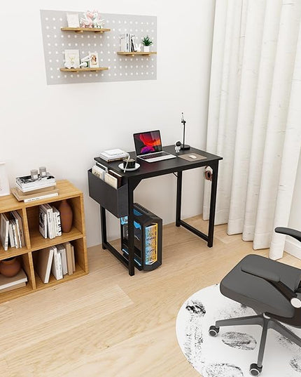 DUMOS 32 Inch Office Small Computer Desk Modern Simple Style Writing Study Work Table for Home Bedroom - Black - LeafyLoom
