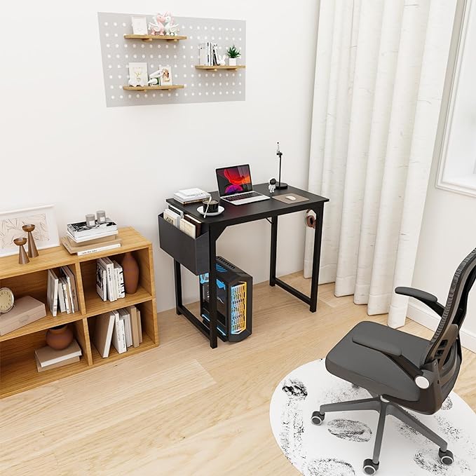 DUMOS 32 Inch Office Small Computer Desk Modern Simple Style Writing Study Work Table for Home Bedroom - Black - LeafyLoom