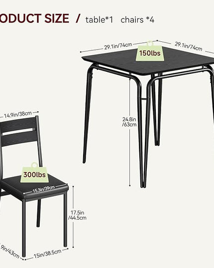 Dining Table for 2, Small Table and Chairs Set of 2, Square Dinette Set for 2, Dinner Table Set, 3 Piece Kitchen & Dining Room Sets for Small Space, Apartment (Black, Dining Table with 2 Chairs) - LeafyLoom