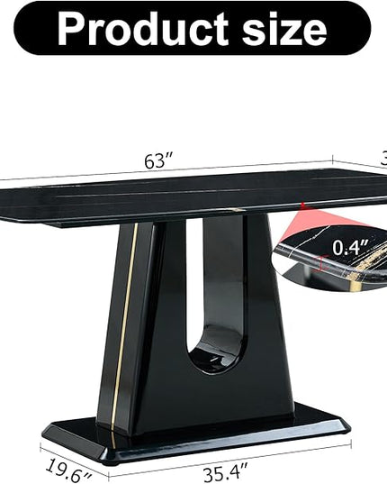 NicBex 62.99Inch Rectangular Dining Table,Modern Kitchen Table with Black Imitation Marble Tabletop and MDF U-Shaped Legs for 6 to 8,Large Dining Room Table for Kitchen,Meeting Living Room,Black - LeafyLoom