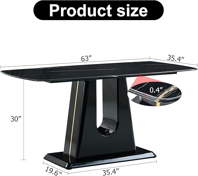 NicBex 62.99Inch Rectangular Dining Table,Modern Kitchen Table with Black Imitation Marble Tabletop and MDF U-Shaped Legs for 6 to 8,Large Dining Room Table for Kitchen,Meeting Living Room,Black - LeafyLoom