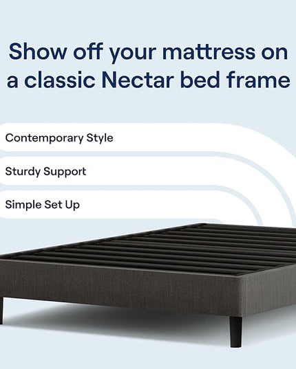 Nectar Premier Copper Queen 14” Mattress with Bed Frame - Grey - Medium Firm Gel Memory Foam - Triple Action Cooling - 365-Night Trial - Forever Warranty - Easy Assembly - 8” Legs - Wooden Slats - LeafyLoom