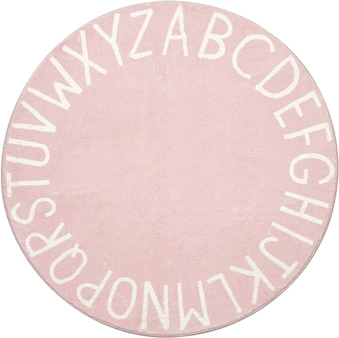 Topotdor Round Kids Play Rug Alphabet Nursery Area Rug Extra Large Soft Crawling Play Mat for Children Toddlers Bedroom (47 inch, Pink) - LeafyLoom