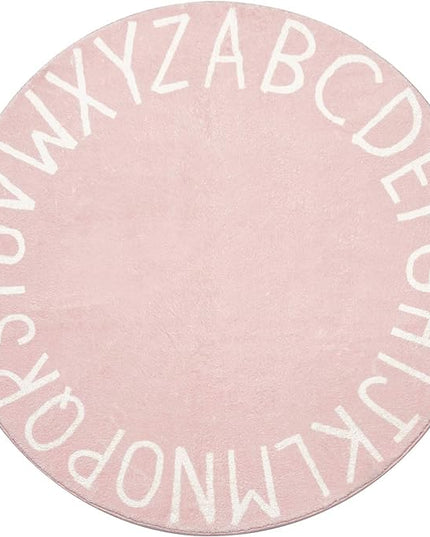Topotdor Round Kids Play Rug Alphabet Nursery Area Rug Extra Large Soft Crawling Play Mat for Children Toddlers Bedroom (71 inch, Pink) - LeafyLoom
