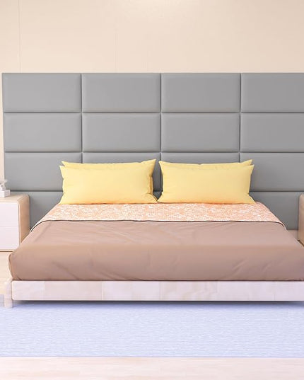 Peel and Stick Headboard for Twin and king in Grey Headboard panels for wall, 3D Anti-Collision Wall Panel, Self-Adhesive Bedroom/Living Room Upholstered Wall Panel (6 Panels/11.8" x 23.6") - LeafyLoom