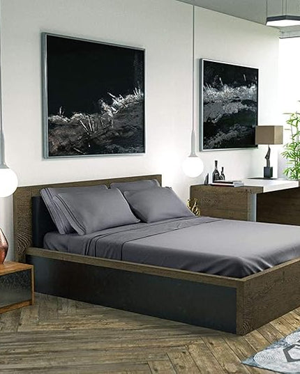 DREAMCARE Full Size Sheets - Cooling Bed Sheets - 4pcs Set - up to 15" Deep Pocket Full Sheet Set - Sheets Full Size Bed - Soft & Long Lasting 100% Fine Brushed Polyester with Side Pocket - Gray - LeafyLoom