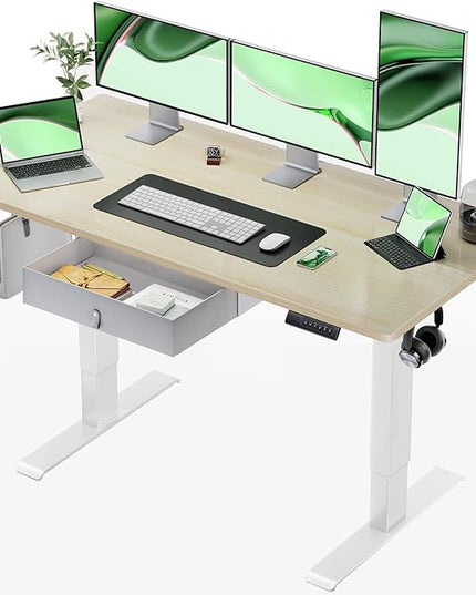 Marsail Standing Desk with Drawer, 55x24 Inch Adjustable Height Standing Desk, Electric Stand up Desk, Sit Stand Home Office Desk, Ergonomic Workstation for Home Office Computer Gaming Desk Maple - LeafyLoom