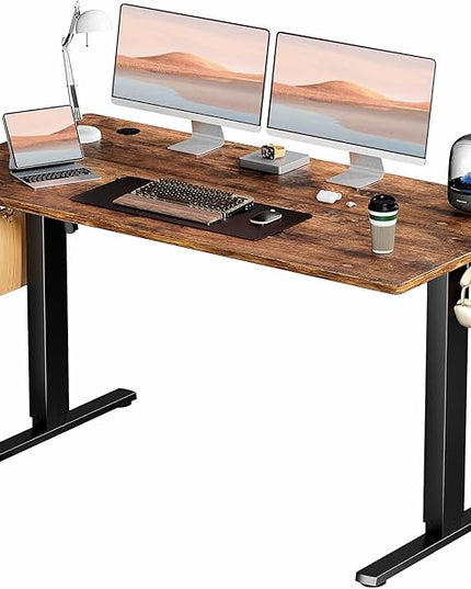 SMUG Electric Standing Desk, 55 x 24 Inch, Rustic Brown, Ergonomic Adjustable Desk Stand with Memory Preset, Sit Stand Desk for Home Office, Suitable for Daily Use - LeafyLoom