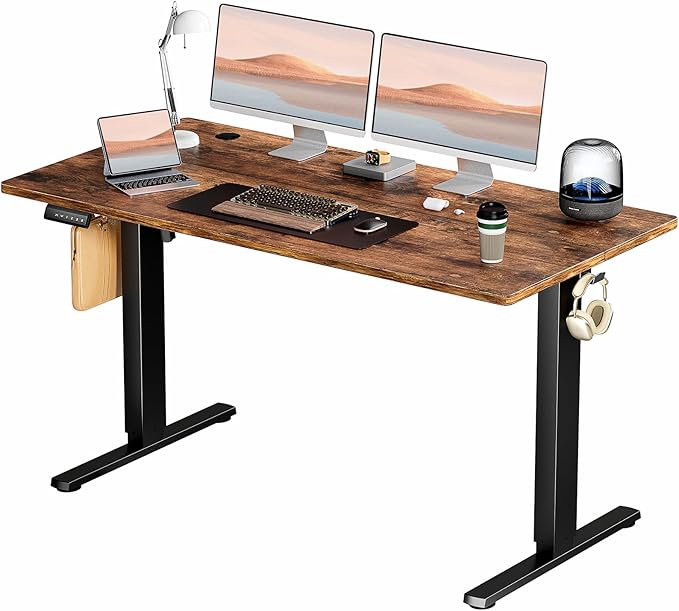 SMUG Electric Standing Desk, 55 x 24 Inch, Rustic Brown, Ergonomic Adjustable Desk Stand with Memory Preset, Sit Stand Desk for Home Office, Suitable for Daily Use - LeafyLoom