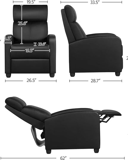 Yaheetech Recliner Chair PU Leather Recliner Sofa Home Theater Seating with Lumbar Support Overstuffed High-Density Sponge Push Back Recliners Armchair for Living Room - LeafyLoom