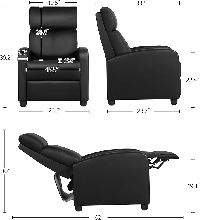 Yaheetech Recliner Chair PU Leather Recliner Sofa Home Theater Seating with Lumbar Support Overstuffed High-Density Sponge Push Back Recliners Armchair for Living Room - LeafyLoom