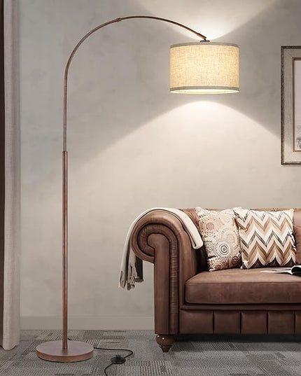 Floor Lamp for Living Room, Vintage Arc Floor Lamp with Adjustable Lamp Head, Tall Pole Lamp with On/Off Pedal Switch, Over Couch Arched Reading Light for Bedroom, Office, Study Room (Antique Bronze) - LeafyLoom