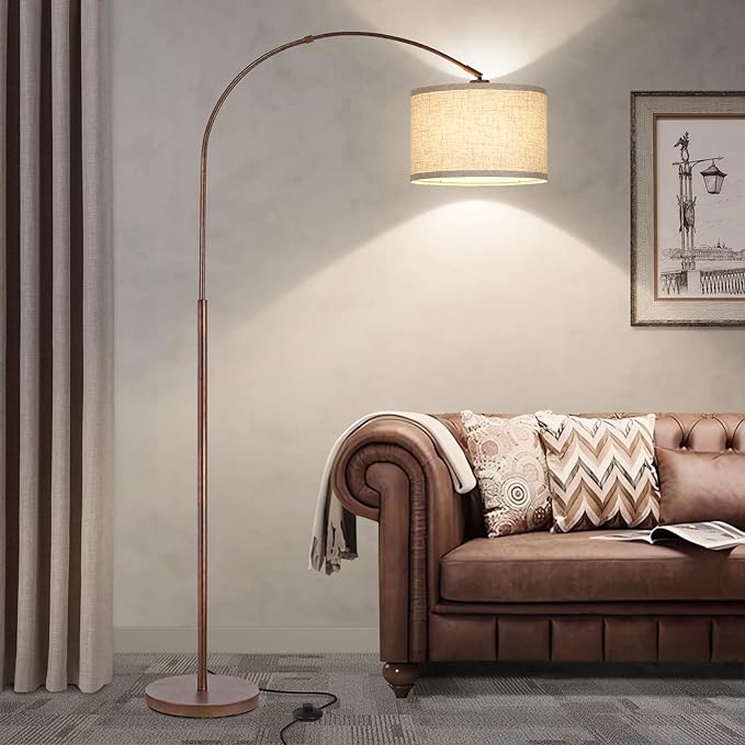 Floor Lamp for Living Room, Vintage Arc Floor Lamp with Adjustable Lamp Head, Tall Pole Lamp with On/Off Pedal Switch, Over Couch Arched Reading Light for Bedroom, Office, Study Room (Antique Bronze) - LeafyLoom