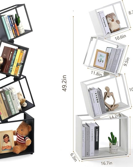 Bookshelf, 4-Tier Bookcase White, White Bookshelf, 4 Tier Bookshelf, 49''Tall Industrial Bookshelf, Modern Book Storage, Storage Shelves for CDs/Books/Home Decor, Display Shelf - LeafyLoom