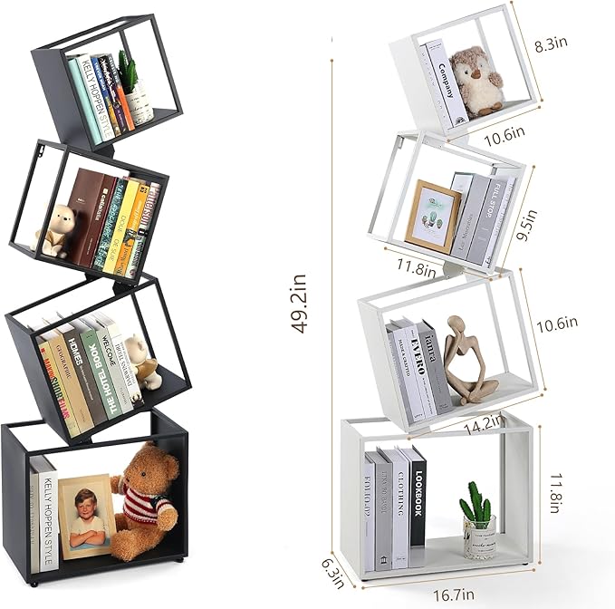 Bookshelf, 4-Tier Bookcase White, White Bookshelf, 4 Tier Bookshelf, 49''Tall Industrial Bookshelf, Modern Book Storage, Storage Shelves for CDs/Books/Home Decor, Display Shelf - LeafyLoom