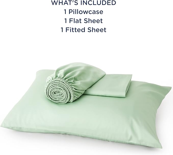 Bedsure Twin XL Sheet Set Dorm Bedding, Cooling Sheets Twin Extra Long Sheets, Rayon Derived from Bamboo, Deep Pocket Up to 16", Hotel Luxury Silky Bedding Sheets & Pillowcases, Sage Green - LeafyLoom