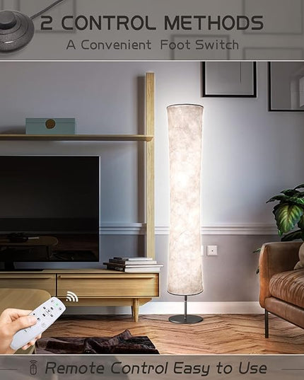 Torchlet LED Standing Lamp with Remote Control, Adjustable Color Temperature and Brightness, Modern Floor Lamp with Fabric Shade for Bedroom, Living Room - LeafyLoom