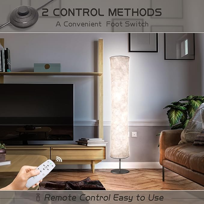 Torchlet LED Standing Lamp with Remote Control, Adjustable Color Temperature and Brightness, Modern Floor Lamp with Fabric Shade for Bedroom, Living Room - LeafyLoom
