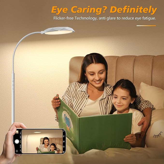 Floor Lamp, 18W Bright LED Floor Lamps for Living Room with Diamond-Surface, Stepless Adjustable Colors & Dimmer Standing Lamp with Timer, Remote & Touch Control, Reading Lights for Bedroom, Office - LeafyLoom