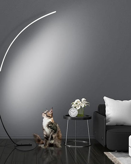 Curved Floor Lamps for Living Room with Remote Control, Modern High Black LED Dimmable Arc Floor Lamp, 3 Color Temperature, Cool Unique Bedroom Office Floor Lamp - LeafyLoom