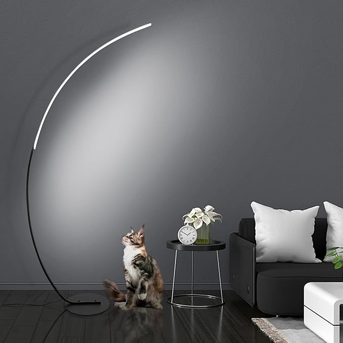 Curved Floor Lamps for Living Room with Remote Control, Modern High Black LED Dimmable Arc Floor Lamp, 3 Color Temperature, Cool Unique Bedroom Office Floor Lamp - LeafyLoom