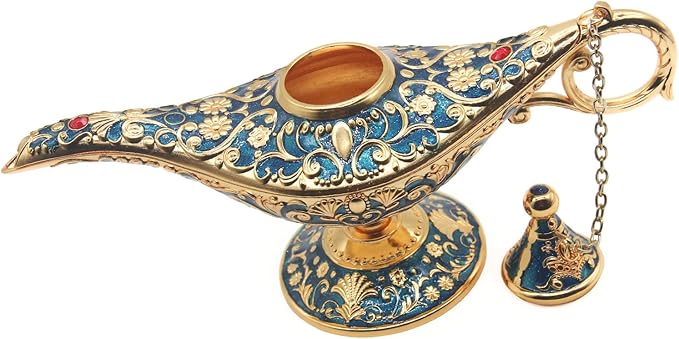 Classic Vintage Aladdin Magic Genie Costume Lamp Home Table Decoration & Gift, Golden Blue - LeafyLoom