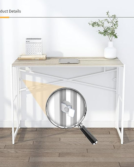 Folding Desk 40 inch Writing Gaming Computer Camping Table, No Assembly Required Home Office Desk, Beige - LeafyLoom