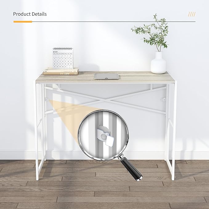 Folding Desk 40 inch Writing Gaming Computer Camping Table, No Assembly Required Home Office Desk, Beige - LeafyLoom