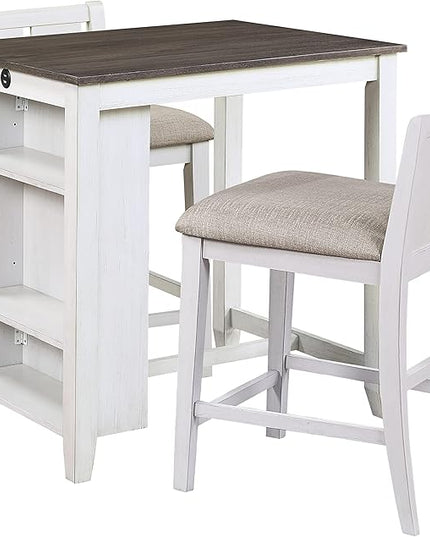 NicBex Small Dining Table for 2 Dining Modern Table and Chairs 3-Piece Pack Counter Height Set Table with Display Shelf USB Ports and 2X Counter Height Chairs, White - LeafyLoom