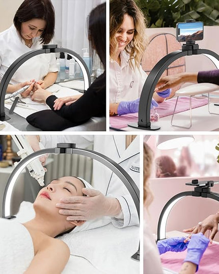Foldable LED Half Moon Lamp for Nail,38W/3000-6000k Desk Lamp,Lash Lamp for Lash Extension with Storage Bag& Phone Bracket,Led Light for Nails Tech, Stepless Dimming(4700LM&Black) - LeafyLoom