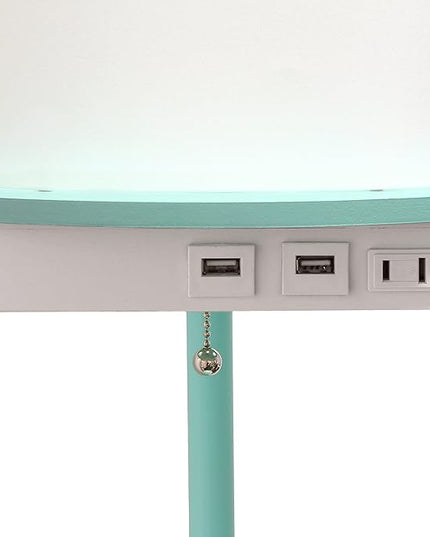 Simple Designs LF2010-AQU 62.5" Round Modern Shelf Etagere Organizer Storage Floor Lamp with 2 USB Charging Ports, 1 Charging Outlet and Linen Shade for Living Room Bedroom, Aqua, 11.5 x 11.5 x 62.5 - LeafyLoom