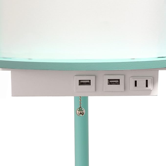 Simple Designs LF2010-AQU 62.5" Round Modern Shelf Etagere Organizer Storage Floor Lamp with 2 USB Charging Ports, 1 Charging Outlet and Linen Shade for Living Room Bedroom, Aqua, 11.5 x 11.5 x 62.5 - LeafyLoom