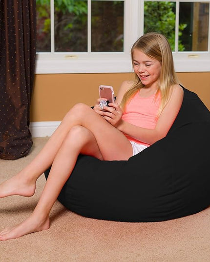 Posh Creations Bean Bag Chair for Kids, Teens, and Adults Includes Removable and Machine Washable Cover, Solid Black, 38in - Large - LeafyLoom