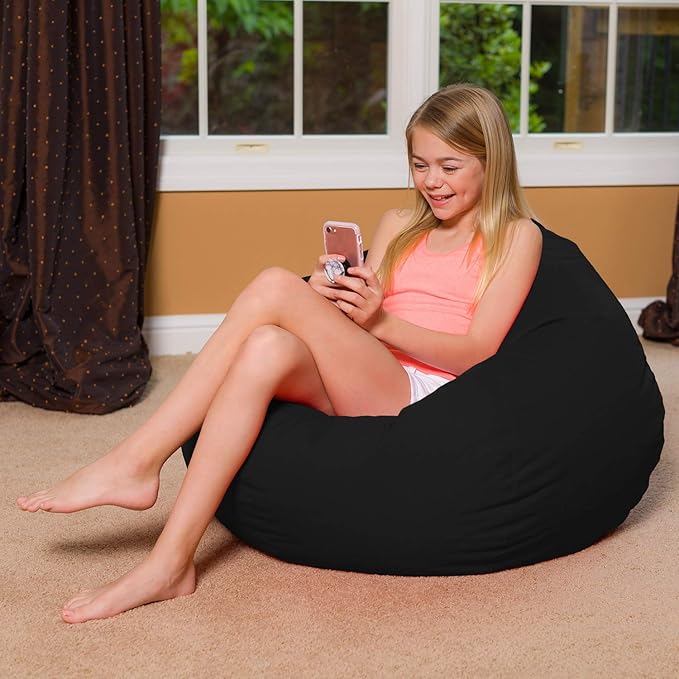 Posh Beanbags Bean Bag Chair, Large-38in, Solid Black - LeafyLoom
