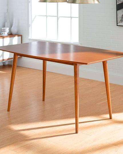 Walker Edison 6 Person Mid Century Modern Wood Hairpin Rectangle Dining Room Kitchen Table Set Dining Chairs, 60 Inch, Brown - LeafyLoom