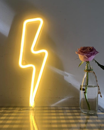 Neon Signs Lightning Bolt Battery Operated and USB Powered Warm White Art LED Decorative Lights Wall Decor for Living Room Office Christmas Wedding Party Decoration(NELNB) - LeafyLoom