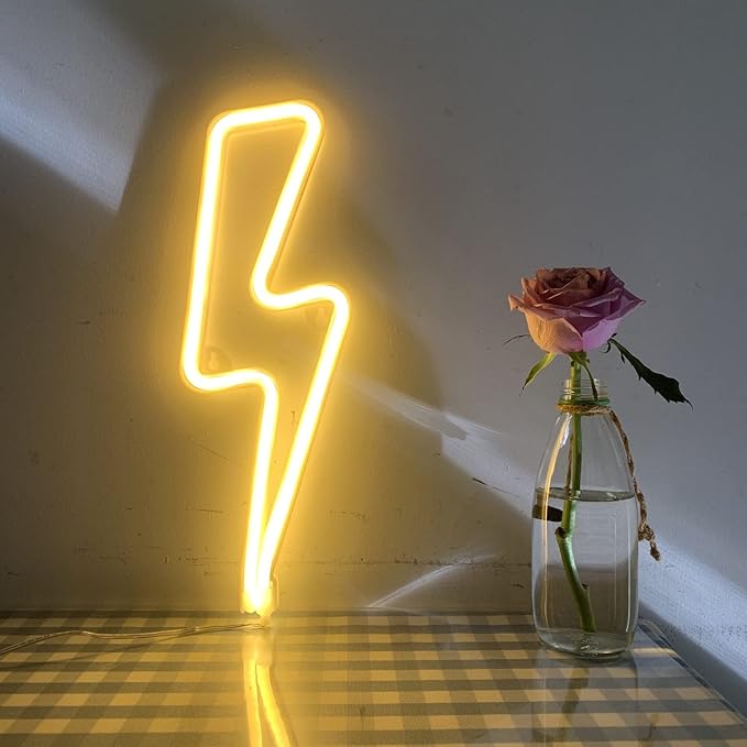 Neon Signs Lightning Bolt Battery Operated and USB Powered Warm White Art LED Decorative Lights Wall Decor for Living Room Office Christmas Wedding Party Decoration(NELNB) - LeafyLoom