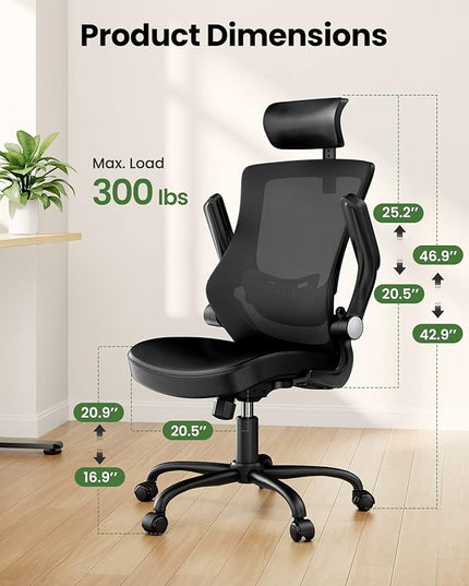Marsail Office Chair Ergonomic Desk-Chair: Mesh Back Computer Chair with PU Leather Seat,Adjustable Lumbar Support&Flip-up Armrests, Adjustable Height Home Office Desk Chairs - LeafyLoom