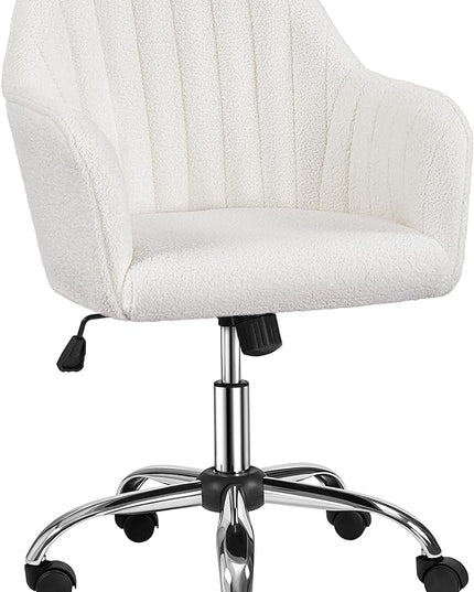 Yaheetech Office Desk Chair Height Adjustable Task Chairs Modern Office Chair Makeup Chair 360° Swivel Computer Chair Mid Back Chair Living Room Chairs with Arms&Stainless Base Accent Ivory - LeafyLoom