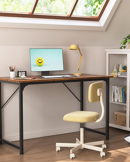 Computer Desk, 40 Inch Office Desk, Gaming Desk with Storage, Writing Desk Work Desk for Home Office, Study, Modern Simple Desk, Large Legroom, Metal Frame, Rustic Brown - LeafyLoom