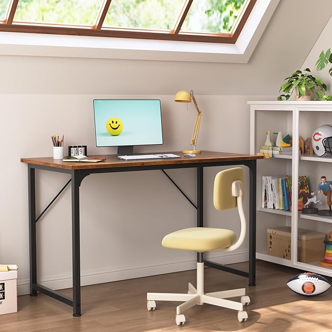 Computer Desk, 40 Inch Office Desk, Gaming Desk with Storage, Writing Desk Work Desk for Home Office, Study, Modern Simple Desk, Large Legroom, Metal Frame, Rustic Brown - LeafyLoom