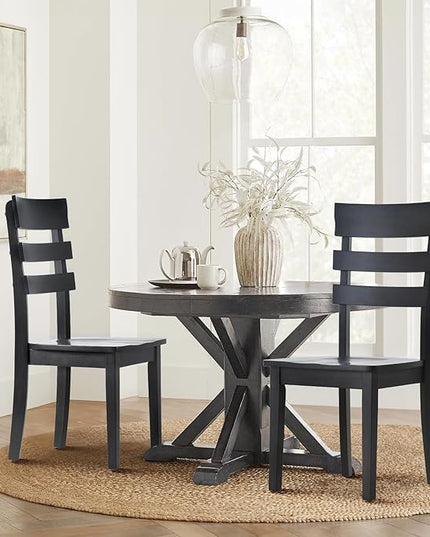 COLAMY Wooden Dining Chairs Set of 4, Ladder High Back Kitchen Side Chair, Farmhouse Armless Dining Room Chairs with Adjustable Foot Pegs, Black - LeafyLoom