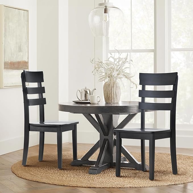 COLAMY Wooden Dining Chairs Set of 4, Ladder High Back Kitchen Side Chair, Farmhouse Armless Dining Room Chairs with Adjustable Foot Pegs, Black - LeafyLoom