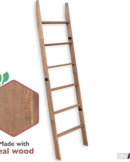 Ilyapa Blanket Ladder for The Living-Room - Rustic Decorative Quilt Ladder with Folding Construction for Easy Storage, Brown Weathered Wood - LeafyLoom