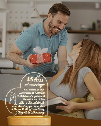FULLOSUN Anniversary Wedding Gifts for Him/Her, I Love You Night Light 3D Illusion Lamp for Couple Wife Husband Romantic Valentines Wedding Day Present (45th) - LeafyLoom