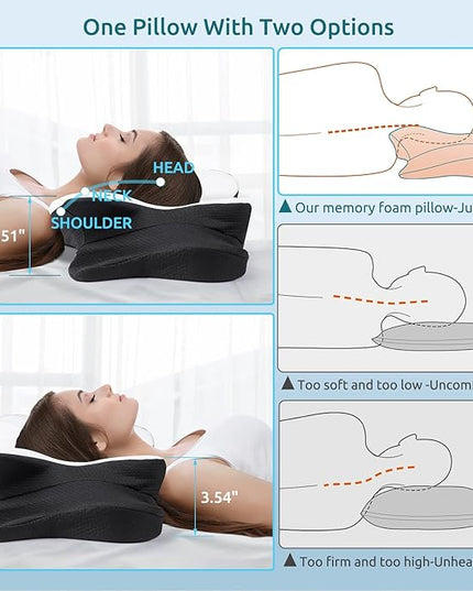 DONAMA Cervical Pillow for Neck Pain Relief,Contour Memory Foam Pillow,Ergonomic Orthopedic Neck Support Pillows for Side,Back and Stomach Sleepers with Breathable Pillowcase-Black - LeafyLoom