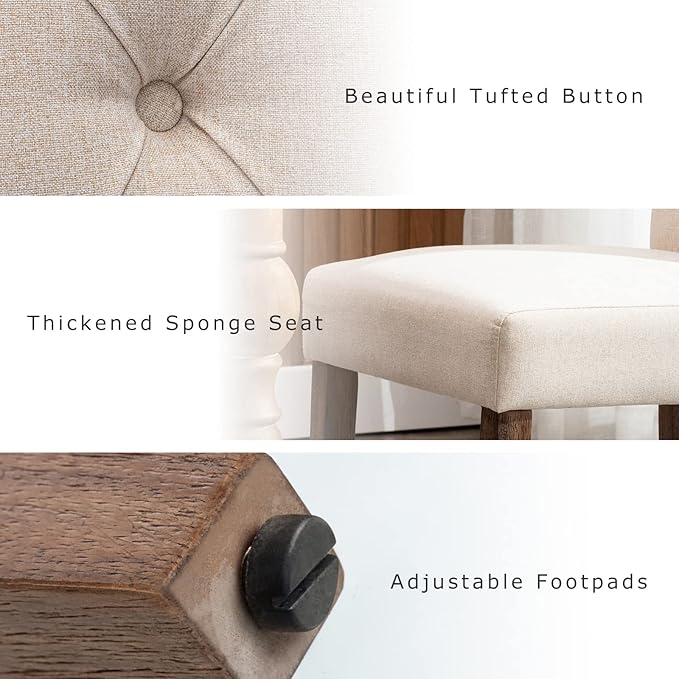 COLAMY Tufted Dining Room Chairs Set of 4, Parsons Diner Chairs Upholstered Fabric Side Kitchen Chairs with Solid Wood Legs and Padded Seat - Beige - LeafyLoom